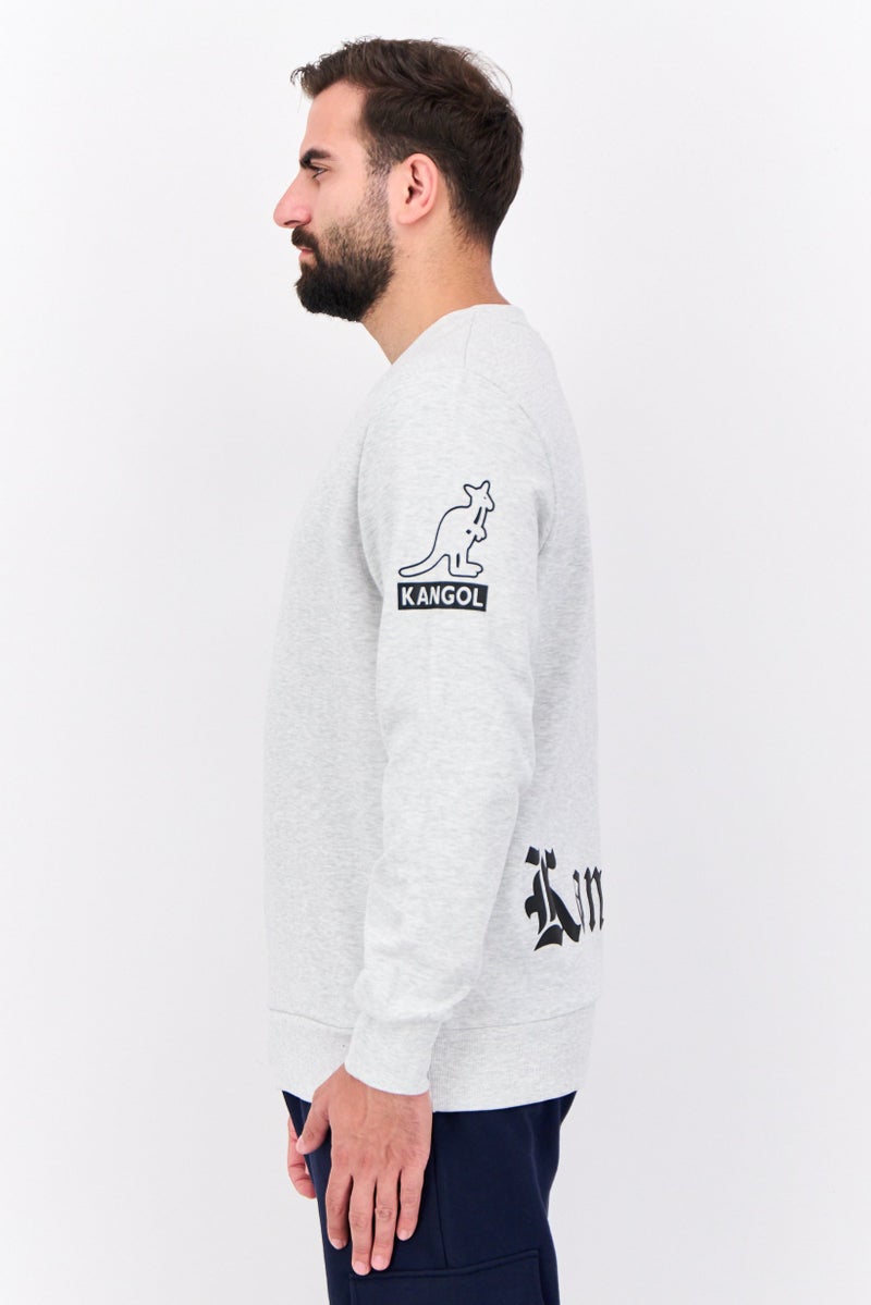 KANGOL سويت شيرت رجالي بأكمام طويلة ورقبة مضلعة مع رسومات، رمادي - Image 2